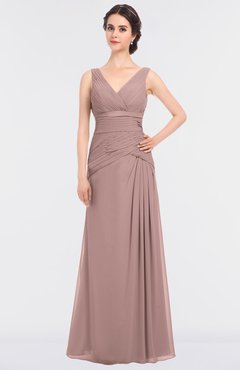 ColsBM Leona Nectar Pink Mature A-line V-neck Zip up Floor Length Ruching Bridesmaid Dresses