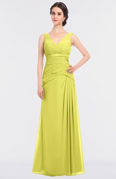ColsBM Leona Pale Yellow Mature A-line V-neck Zip up Floor Length Ruching Bridesmaid Dresses