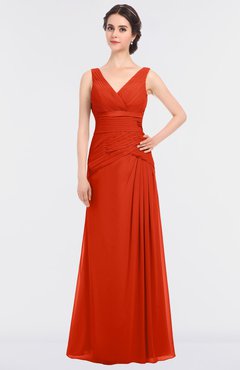 ColsBM Leona Persimmon Mature A-line V-neck Zip up Floor Length Ruching Bridesmaid Dresses