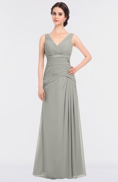 ColsBM Leona Platinum Mature A-line V-neck Zip up Floor Length Ruching Bridesmaid Dresses