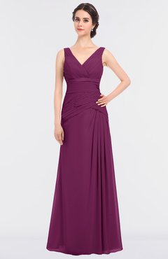 ColsBM Leona Raspberry Mature A-line V-neck Zip up Floor Length Ruching Bridesmaid Dresses