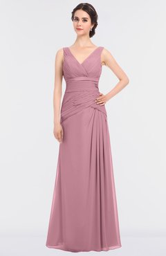 ColsBM Leona Rosebloom Mature A-line V-neck Zip up Floor Length Ruching Bridesmaid Dresses