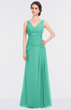 ColsBM Leona Seafoam Green Mature A-line V-neck Zip up Floor Length Ruching Bridesmaid Dresses