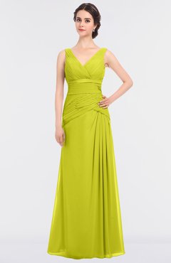 ColsBM Leona Sulphur Spring Mature A-line V-neck Zip up Floor Length Ruching Bridesmaid Dresses