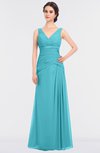 ColsBM Leona Turquoise Mature A-line V-neck Zip up Floor Length Ruching Bridesmaid Dresses