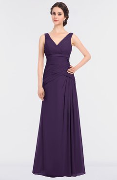ColsBM Leona Violet Mature A-line V-neck Zip up Floor Length Ruching Bridesmaid Dresses