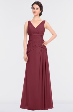 ColsBM Leona Wine Mature A-line V-neck Zip up Floor Length Ruching Bridesmaid Dresses
