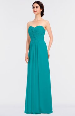ColsBM Jenna Peacock Blue Modern A-line Sleeveless Zip up Ruching Bridesmaid Dresses