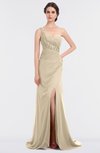 ColsBM Selah Champagne Sexy Sheath Asymmetric Neckline Sleeveless Sweep Train Beaded Bridesmaid Dresses