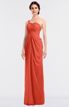 ColsBM Sandra Living Coral Gorgeous A-line Zip up Floor Length Ruching Bridesmaid Dresses