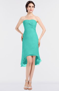 ColsBM Bryleigh Blue Turquoise Elegant Sheath Strapless Zip up Mini Ruching Bridesmaid Dresses