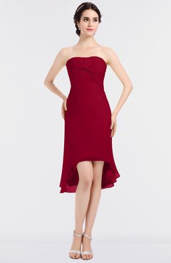 ColsBM Bryleigh Dark Red Elegant Sheath Strapless Zip up Mini Ruching Bridesmaid Dresses