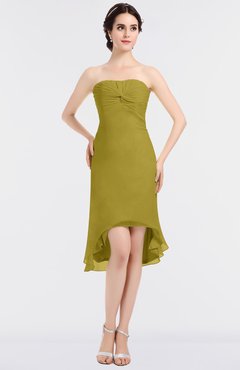ColsBM Bryleigh Golden Olive Elegant Sheath Strapless Zip up Mini Ruching Bridesmaid Dresses
