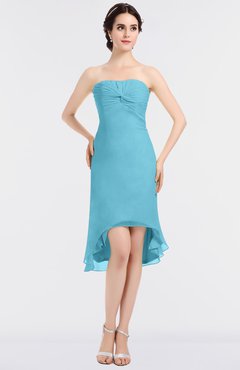 ColsBM Bryleigh Light Blue Elegant Sheath Strapless Zip up Mini Ruching Bridesmaid Dresses