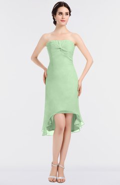 ColsBM Bryleigh Light Green Elegant Sheath Strapless Zip up Mini Ruching Bridesmaid Dresses