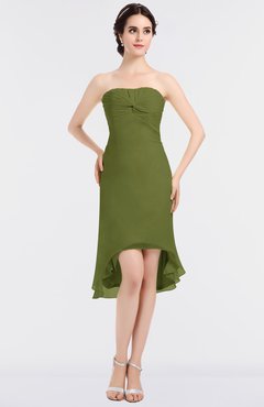 ColsBM Bryleigh Olive Green Elegant Sheath Strapless Zip up Mini Ruching Bridesmaid Dresses