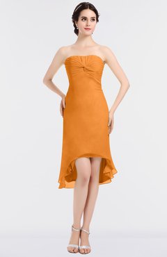 ColsBM Bryleigh Orange Elegant Sheath Strapless Zip up Mini Ruching Bridesmaid Dresses