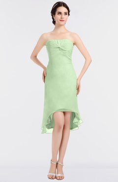 ColsBM Bryleigh Pale Green Elegant Sheath Strapless Zip up Mini Ruching Bridesmaid Dresses