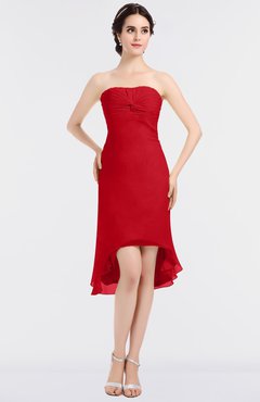 ColsBM Bryleigh Red Elegant Sheath Strapless Zip up Mini Ruching Bridesmaid Dresses