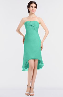 ColsBM Bryleigh Seafoam Green Elegant Sheath Strapless Zip up Mini Ruching Bridesmaid Dresses
