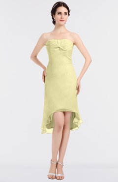 ColsBM Bryleigh Soft Yellow Elegant Sheath Strapless Zip up Mini Ruching Bridesmaid Dresses