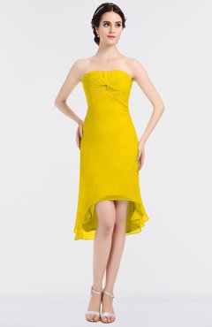 ColsBM Bryleigh Yellow Elegant Sheath Strapless Zip up Mini Ruching Bridesmaid Dresses