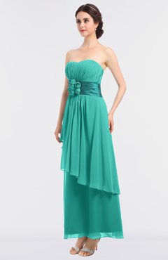 ColsBM Johanna Blue Turquoise Elegant A-line Sleeveless Zip up Ankle Length Ruching Bridesmaid Dresses