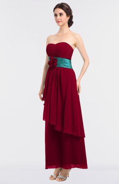 ColsBM Johanna Dark Red Elegant A-line Sleeveless Zip up Ankle Length Ruching Bridesmaid Dresses