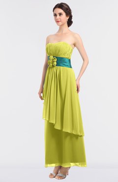 ColsBM Johanna Pale Yellow Elegant A-line Sleeveless Zip up Ankle Length Ruching Bridesmaid Dresses