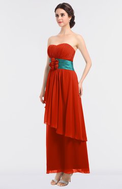 ColsBM Johanna Tangerine Tango Elegant A-line Sleeveless Zip up Ankle Length Ruching Bridesmaid Dresses