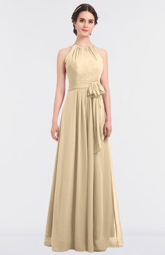 ColsBM Ellie Apricot Gelato Classic Halter Sleeveless Zip up Floor Length Flower Bridesmaid Dresses