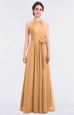 ColsBM Ellie Apricot Classic Halter Sleeveless Zip up Floor Length Flower Bridesmaid Dresses
