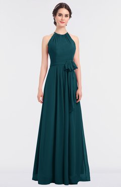 ColsBM Ellie Blue Green Classic Halter Sleeveless Zip up Floor Length Flower Bridesmaid Dresses