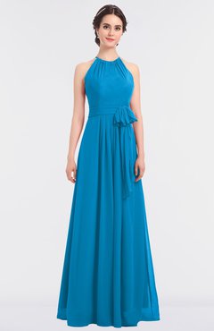 ColsBM Ellie Cornflower Blue Classic Halter Sleeveless Zip up Floor Length Flower Bridesmaid Dresses