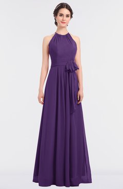ColsBM Ellie Dark Purple Classic Halter Sleeveless Zip up Floor Length Flower Bridesmaid Dresses
