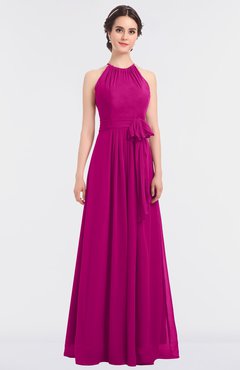 ColsBM Ellie Hot Pink Classic Halter Sleeveless Zip up Floor Length Flower Bridesmaid Dresses
