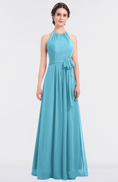 ColsBM Ellie Light Blue Classic Halter Sleeveless Zip up Floor Length Flower Bridesmaid Dresses