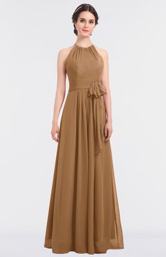 ColsBM Ellie Light Brown Classic Halter Sleeveless Zip up Floor Length Flower Bridesmaid Dresses