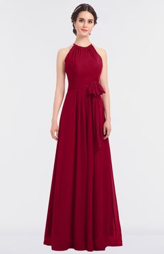 ColsBM Ellie Maroon Classic Halter Sleeveless Zip up Floor Length Flower Bridesmaid Dresses