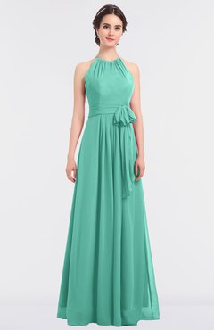 ColsBM Ellie Mint Green Classic Halter Sleeveless Zip up Floor Length Flower Bridesmaid Dresses