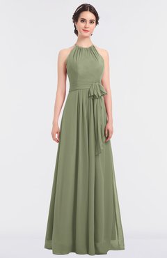 ColsBM Ellie Moss Green Classic Halter Sleeveless Zip up Floor Length Flower Bridesmaid Dresses