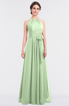 ColsBM Ellie Pale Green Classic Halter Sleeveless Zip up Floor Length Flower Bridesmaid Dresses