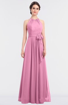 ColsBM Ellie Pink Classic Halter Sleeveless Zip up Floor Length Flower Bridesmaid Dresses