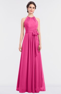 ColsBM Ellie Rose Pink Classic Halter Sleeveless Zip up Floor Length Flower Bridesmaid Dresses