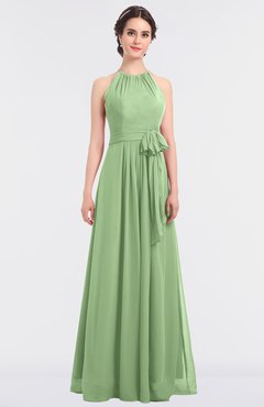 ColsBM Ellie Sage Green Classic Halter Sleeveless Zip up Floor Length Flower Bridesmaid Dresses