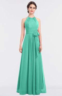ColsBM Ellie Seafoam Green Classic Halter Sleeveless Zip up Floor Length Flower Bridesmaid Dresses