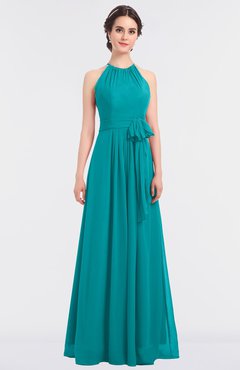 ColsBM Ellie Teal Classic Halter Sleeveless Zip up Floor Length Flower Bridesmaid Dresses