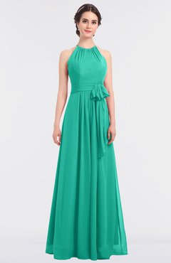 ColsBM Ellie Viridian Green Classic Halter Sleeveless Zip up Floor Length Flower Bridesmaid Dresses