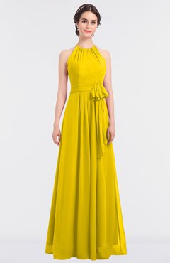 ColsBM Ellie Yellow Classic Halter Sleeveless Zip up Floor Length Flower Bridesmaid Dresses