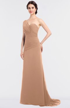 ColsBM Ruby Almost Apricot Elegant A-line Asymmetric Neckline Sleeveless Zip up Sweep Train Bridesmaid Dresses